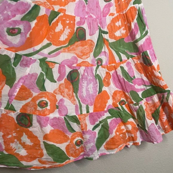 Banjanan Size Medium Agatha Midi A Line Skirt Pastel Orange Pink Cotton Floral - Picture 8 of 10